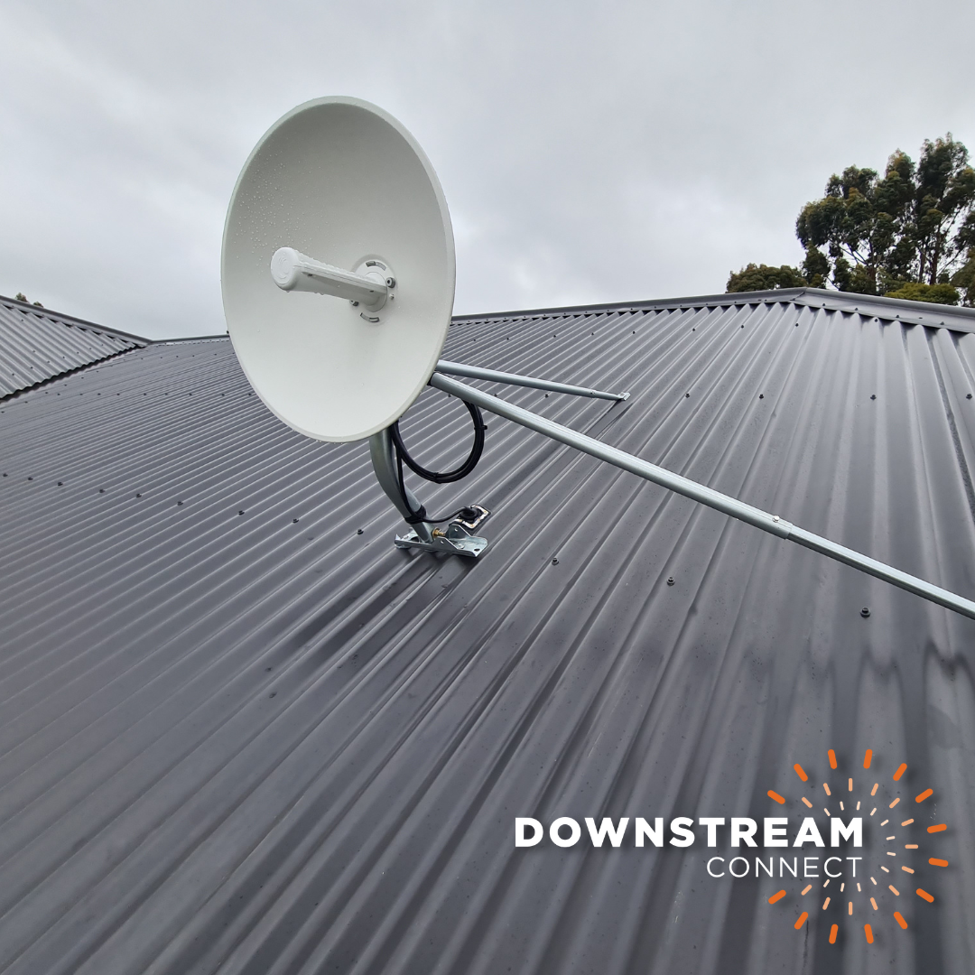 Downstream Connect dish on a tin roof